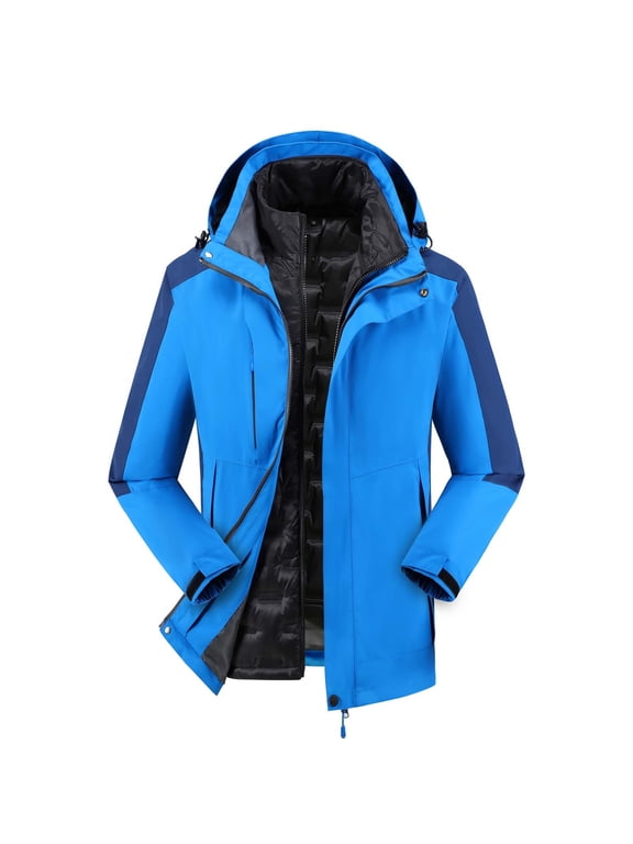 Windbreaker Jacket Men's Detachable Cap And Windproof Thick Three-in-one Jacket Outdoor Sports Warm Jacket Blue 4XL Windbreakers for Men