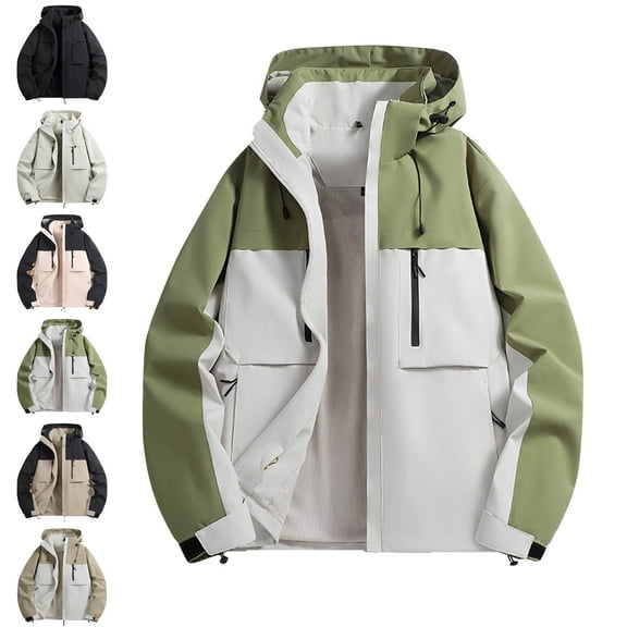 Windbreaker Jacket Men's Fashion Casual Solid Color Pockets Zipper Jacket Long Sleeve Hooded Casual Outwear Coat Green XS Windbreakers for Men
