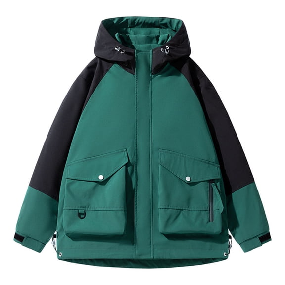 Windbreaker Jacket Men's Man Color Match Pockets Zipper Hooded Workwear Outdoor Jacket Green L Windbreakers for Men
