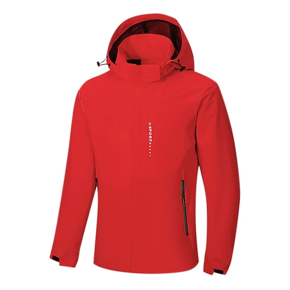 Windbreaker Jacket Men's Man Solid Color Water Resistance Zipper Pockets The Lining Hooded Outdoor Jacket Coat Red M Windbreakers for Men