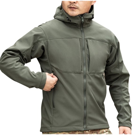 Windbreaker Jacket Men's Solid Color Hooded Jacket Mountaineering Climbing Warm Outdoor Jacket Green 2XL Windbreakers for Men