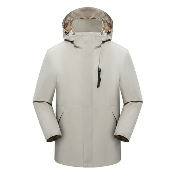 Windbreaker Jacket Men's Solid Color Hooded Three-in-one Detachable Multi-pocket Cardigan Relaxation Outdoors Zipper Overcoat Outdoor Jacket Zip Front Windbreaker Jacket Khaki 4XL