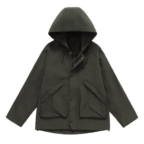 Windbreaker Jacket Men's Solid Color Outdoors Shoulder Insert Mountaineering Wearproof Warm Zipper Multi-pocket Coat Long Sleeve Jacket Zip Front Windbreaker Jacket Army Green M