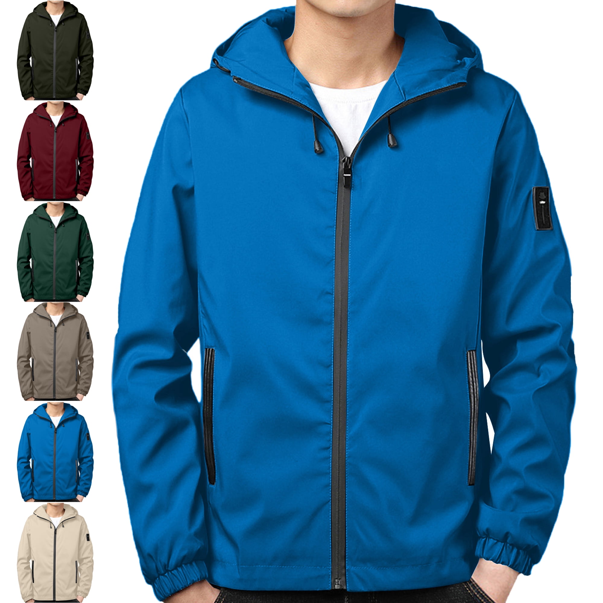 Men's Windbreaker Jacket Solid Color Zipper Pocket With Velvet