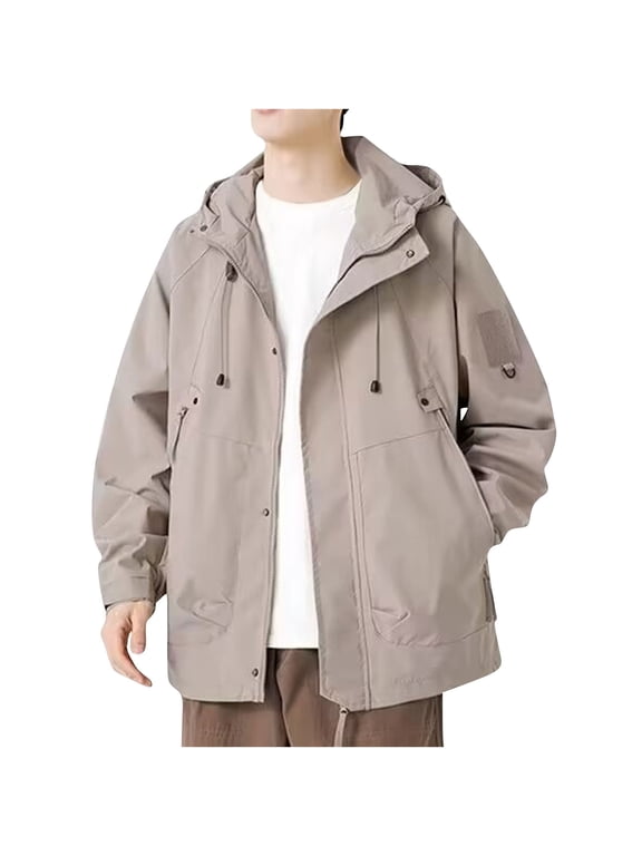 Windbreaker Jacket Men's Spring And Charge Coat Thin Outdoor Mountaineering And Riding Windproof Work Coat Khaki L Windbreakers for Men