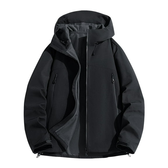 Windbreaker Jacket Men's Unisex Long Sleeves Hooded Patchwork Zipper Outdoor Workwear Trench Coat Black S Windbreakers for Men