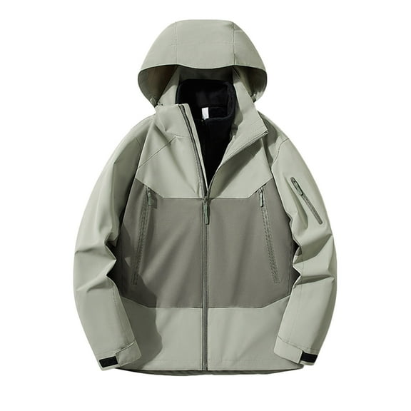 Windbreaker Jacket Men's Winter Casual Patchwork Hooded Zipper Pockets Long Sleeve Coat Jacket Army Green M Windbreakers for Men