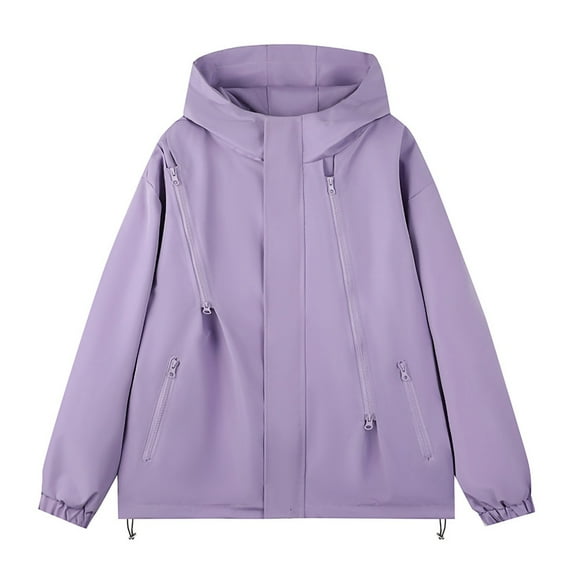 Windbreaker Jacket Men's Zip Front Windbreaker Jacket Casual Jacket Loose Outdoor Jacket Long Sleeved Hooded Casual Jacket/jacket Purple L