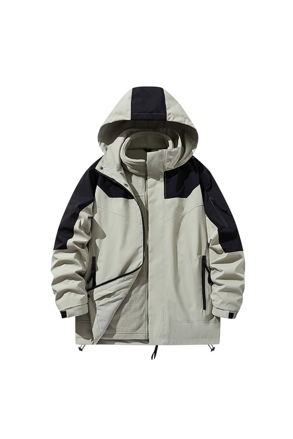 Windbreaker Jacket Men's Zip Front Windbreaker Jacket Color Blocked Three Proof Mountaineering Suit Three In One Thick Warm Long Sleeve Hooded Casual Outwear Green S