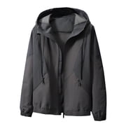 Windbreaker Jacket Mens Zip Front Windbreaker Jacket Hooded Zipper Pocket Jacket Workwear Casual And Handsome Interchange Jacket Loose Coat Dark Gray L