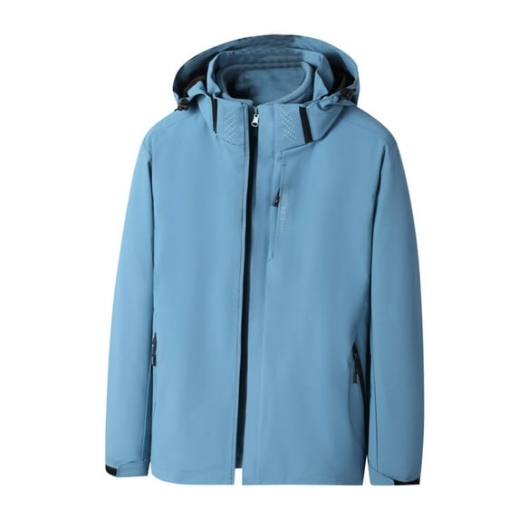 Windbreaker Jacket Men's Zip Front Windbreaker Jacket Man Solid Color Water Resistance Zipper Pockets Detachable The Lining Hooded Outdoor Jacket Coat Sky Blue XL