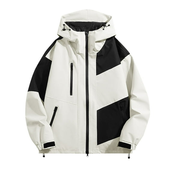 Windbreaker Jacket Men's Zip Front Windbreaker Jacket Multi Pocket Jacket Casual Three Proof Fashionable Splicing Outdoor Couple Jacket White L