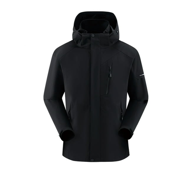 Windbreaker Jacket Men's Zip Front Windbreaker Jacket Solid Color Outdoors Mountaineering Wearproof Warm Zipper Multi-pocket Coat Long Sleeve Jacket Black L