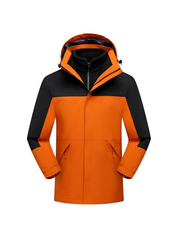 Windbreaker Jacket Men's Zip Front Windbreaker Jacket Unisex Hooded Long Sleeve Patchwork Zipper Hardshell Fleece Hiking Wear Outerwear Coat Orange 3XL