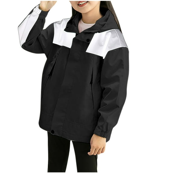 Windbreaker Jacket for Toddler Baby Boys Girls Hooded Jacket Kids Long Sleeve Lightweight Zip up Jackets Fall Winter Warm Windproof Outerwear Black 8T