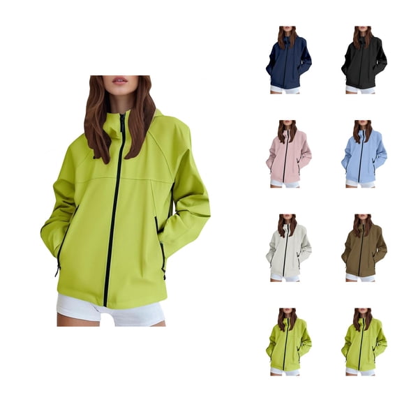 Windbreaker Jacket Women 2025 Fall Casual Loose Outdoor Long Sleeve Zip Up Hooded Jackets with Pockets Outerwear