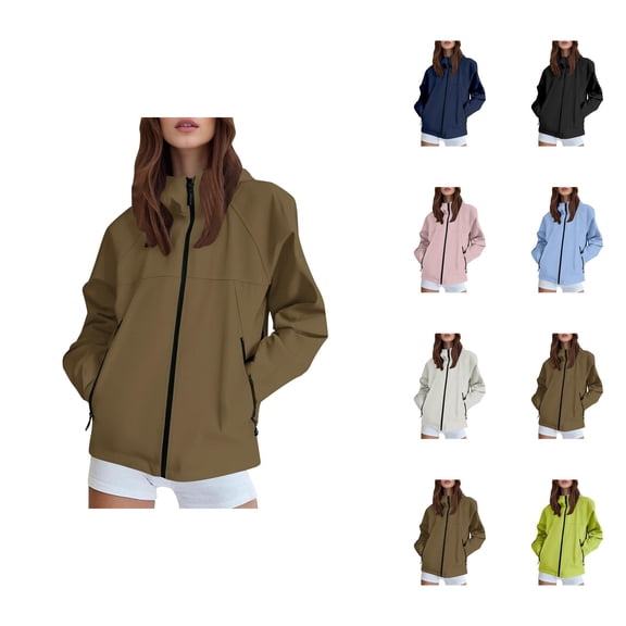 Windbreaker Jacket Women 2025 Fall Casual Loose Outdoor Long Sleeve Zip Up Hooded Jackets with Pockets Outerwear