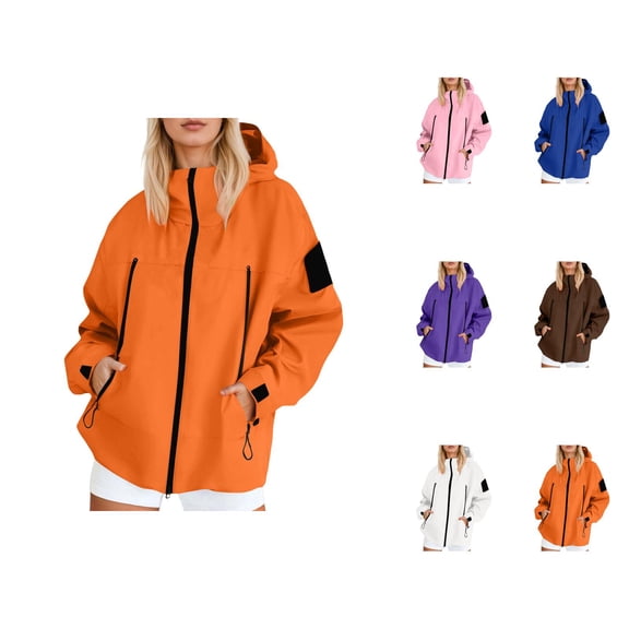 Windbreaker Jacket Women 2025 Fall Outdoor Hiking Travel Windproof Zip Up Hooded Windbreaker with Pockets Outerwear