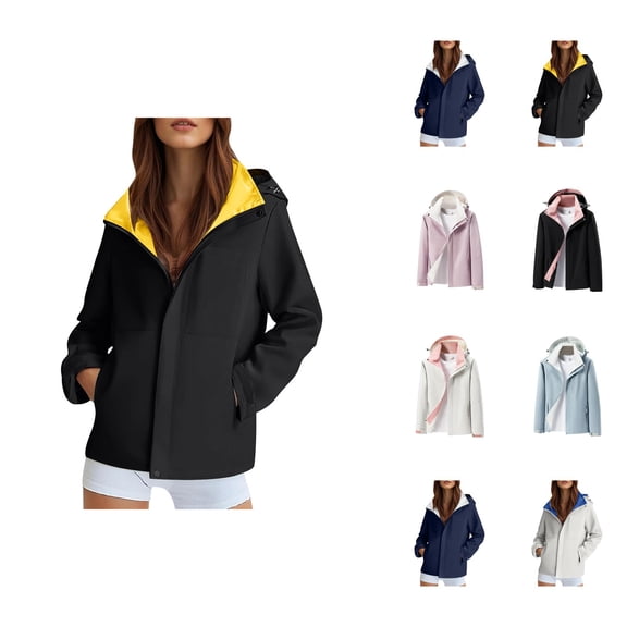 Windbreaker Jacket Women 2025 Fall Outdoor Long Sleeve Casual Zip Up Hooded Jackets with Pockets Outerwear