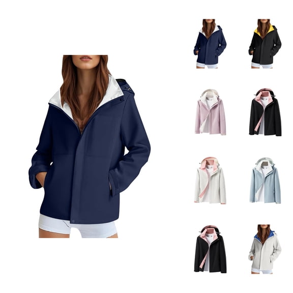 Windbreaker Jacket Women 2025 Fall Outdoor Long Sleeve Casual Zip Up Hooded Jackets with Pockets Outerwear
