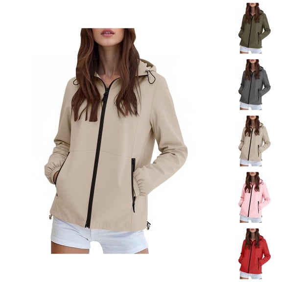 Windbreaker Jacket Women 2025 Fall Outdoor Slim Fit Waterproof Zip Up Hooded Jackets with Pockets Outerwear
