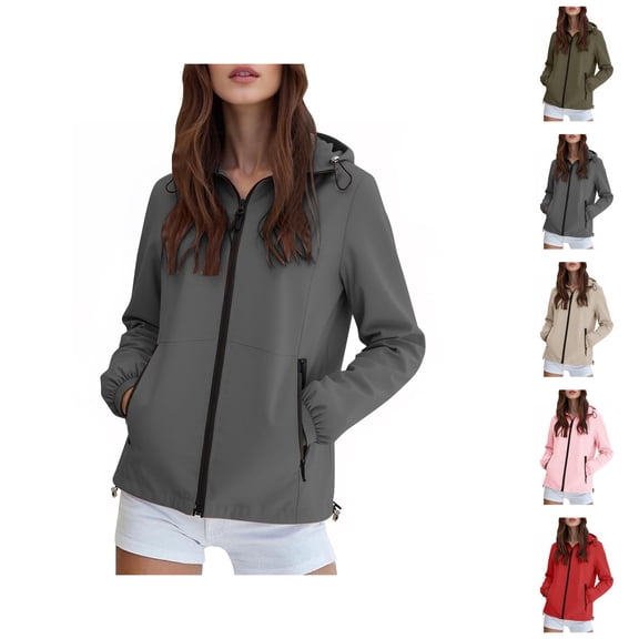 Windbreaker Jacket Women 2025 Fall Outdoor Slim Fit Waterproof Zip Up Hooded Jackets with Pockets Outerwear