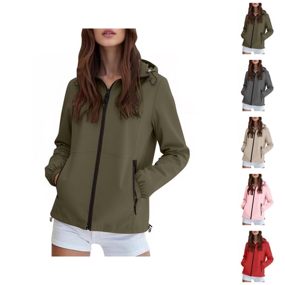 Windbreaker Jacket Women 2025 Fall Outdoor Slim Fit Waterproof Zip Up Hooded Jackets with Pockets Outerwear