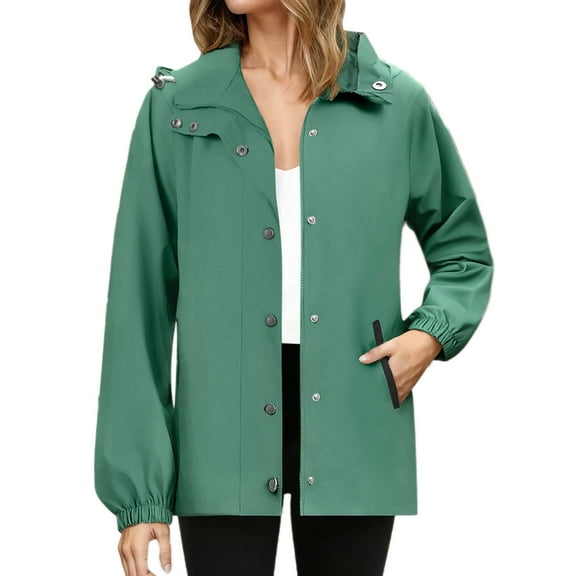 Windbreaker Jacket Women Fall New Women's Waterproof Rain Jacket with Hood Lightweight Windbreaker Raincoat with Pockets for Outdoor Army Green M