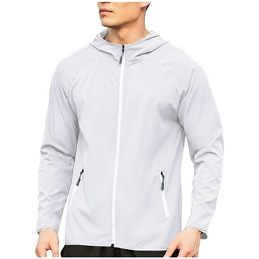 Windbreaker Jacket for Women and Men Plus Size Summer Sun Protection Lightweight Long Sleeve Full Zip Hooded Running Hiking Outdoor Athletic Jacket with Pockets White M
