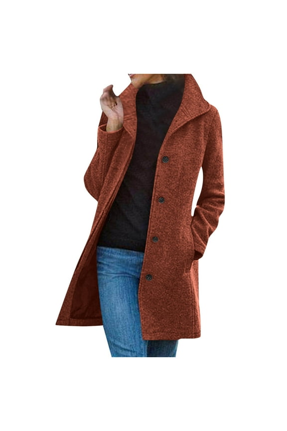 Windbreaker Jacket Women Sevevn Women's Casual Thicken Wool Blend Stand Collar Single Breasted Pea Coat