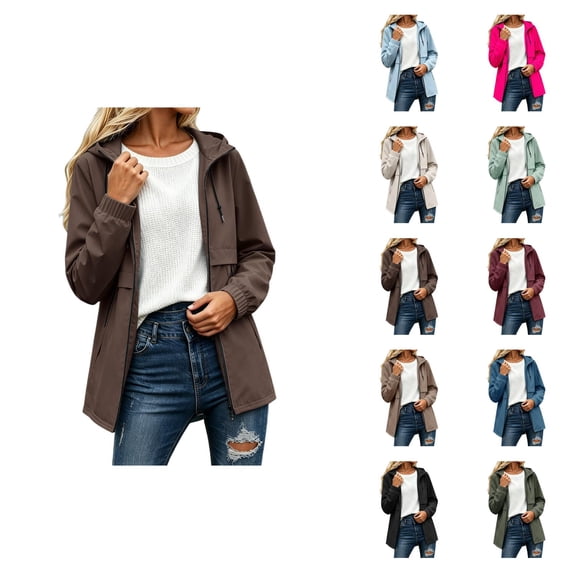 Windbreaker Jacket Women Spring Fall Long Sleeve Casual Windproof Waterproof Zip Up Hooded Hiking Jackets with Pockets