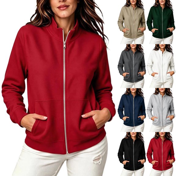 Windbreaker Jacket Women Stand Collar Long Sleeve Zip Up Jacket, Lightweight Coats with Pockets for Hiking
