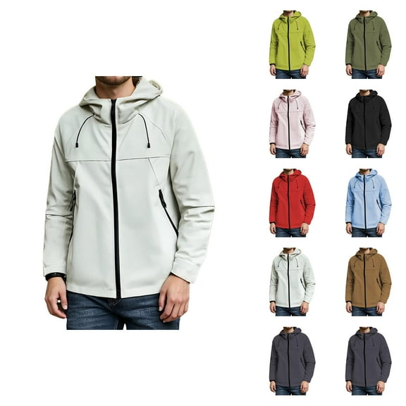 Windbreaker Jacket for Men 2025 Windproof Lightweight Long Sleeve Zip Up Hooded Jacket with Pockets Outerwear