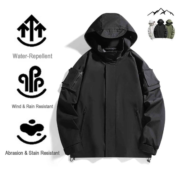 Windbreaker Jacket for Men Black Hood Lightweight Jacket Zip Up Pocket Winter Mens Outerwear