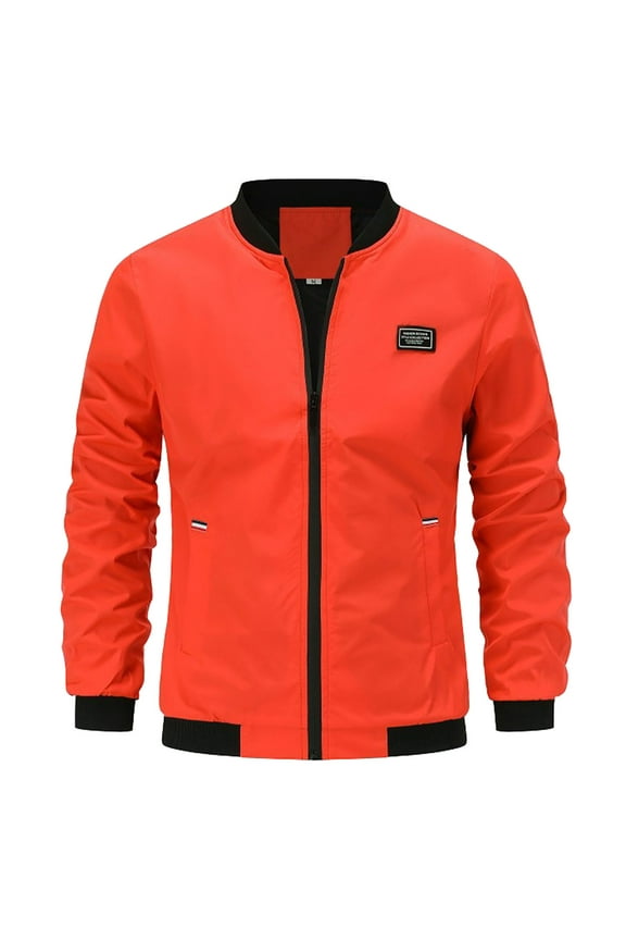 Windbreaker Jackets For Men Casual Solid Color Outdoor Lapel Pocket Trench Straight Jacket,Orange,M