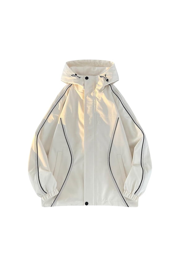 Windbreaker Jackets for Men Casual Double Layered Jacket Loose Outdoor Sprinter Long Sleeved Hooded Casual Jacket/jacket Mens Windbreaker Jackets Beige M