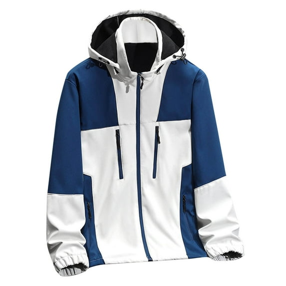 Windbreaker Jackets for Men Man Solid-Color Outdoor Fleece Waterproof Splicing Soft Zipper Pocket Long Sleeve Hooded Detachable Mountaineering Jacket Mens Windbreaker Jackets White XL