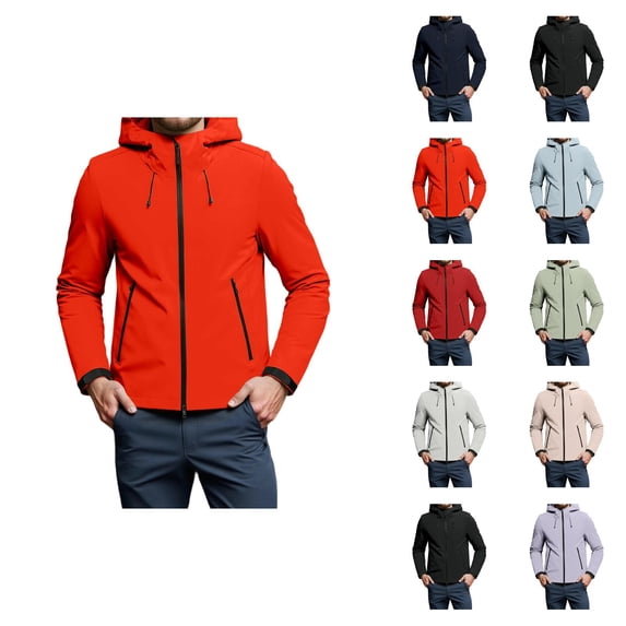 Windbreaker Jackets for Men 2025 Long Sleeve Lightweight Windproof Zip Up Hooded Jacket with Pockets Outerwear Coat