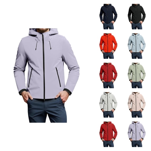 Windbreaker Jackets for Men 2025 Long Sleeve Lightweight Windproof Zip Up Hooded Jacket with Pockets Outerwear Coat
