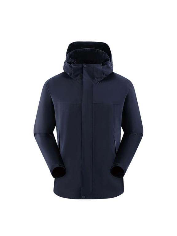 Windbreaker Jackets for Men Basic Hard Shell Hooded Windbreaker Waterproof Commute Camping Hiking Coat Windbreaker Jackets for Men Navy 2XL