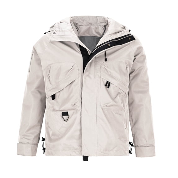 Windbreaker Jackets for Men Cargo Hooded Outdoor Jacket Water Resistant Hiking Casual Coat with Multi Pocket Beige M
