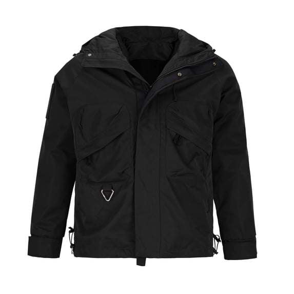 Windbreaker Jackets for Men Cargo Hooded Outdoor Jacket Water Resistant Hiking Casual Coat with Multi Pocket Black XL