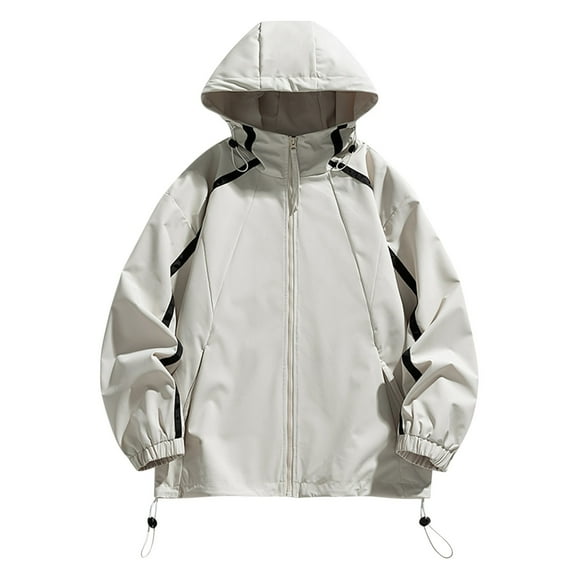 Windbreaker Jackets for Men Casual Loose Fitting Long Sleeved Zippered Hooded Jacket Mens Windbreaker Jackets Khaki 2XL