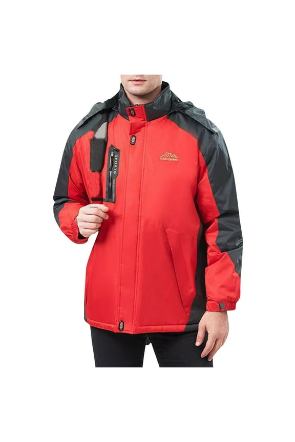 Windbreaker Jackets for Men Color Blocked Fleece Pocket Detachable Zipper Outdoor Jacket Windbreaker Men Red L