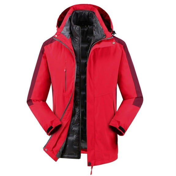 Windbreaker Jackets for Men Detachable Cap And Windproof Thick Three-in-one Jacket Outdoor Sports Warm Jacket Mens Windbreaker Jackets Red 2XL
