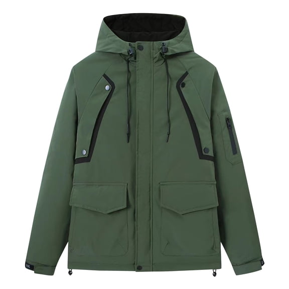 Windbreaker Jackets for Men Fashion Casual Outdoor Work Bag Thick Long-sleeved Hooded Casual Coat/jacket Jacket Windbreaker Men Green 3XL