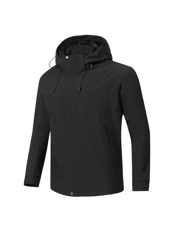 Windbreaker Jackets for Men Hard Shell Hiking Jacket Waterproof Tear Resistant Hidden Chest Pocket Adjustable Cuff Hiking Camping Coat Black XS