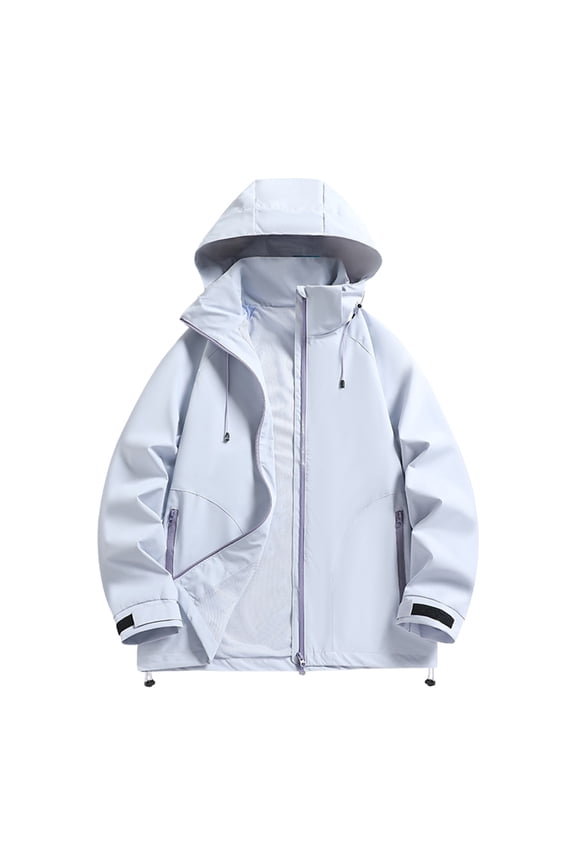 Windbreaker Jackets for Men Lightweight Hiking Jacket Breathable Full Zip Commute Coat with Adjustable Cuff Light Blue M