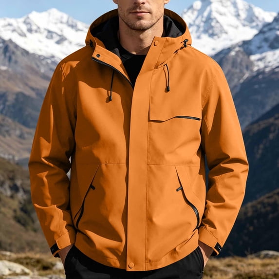 Windbreaker Jackets for Men Lightweight Outdoor Hiking Jacket, Waterproof Breathable Hiking Shell for Spring Fall Adventure 1 Pcs Earthy Yellow XL