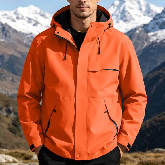 Windbreaker Jackets for Men Lightweight Outdoor Hiking Jacket, Waterproof Breathable Hiking Shell for Spring Fall Adventure 1 Pcs Orange S